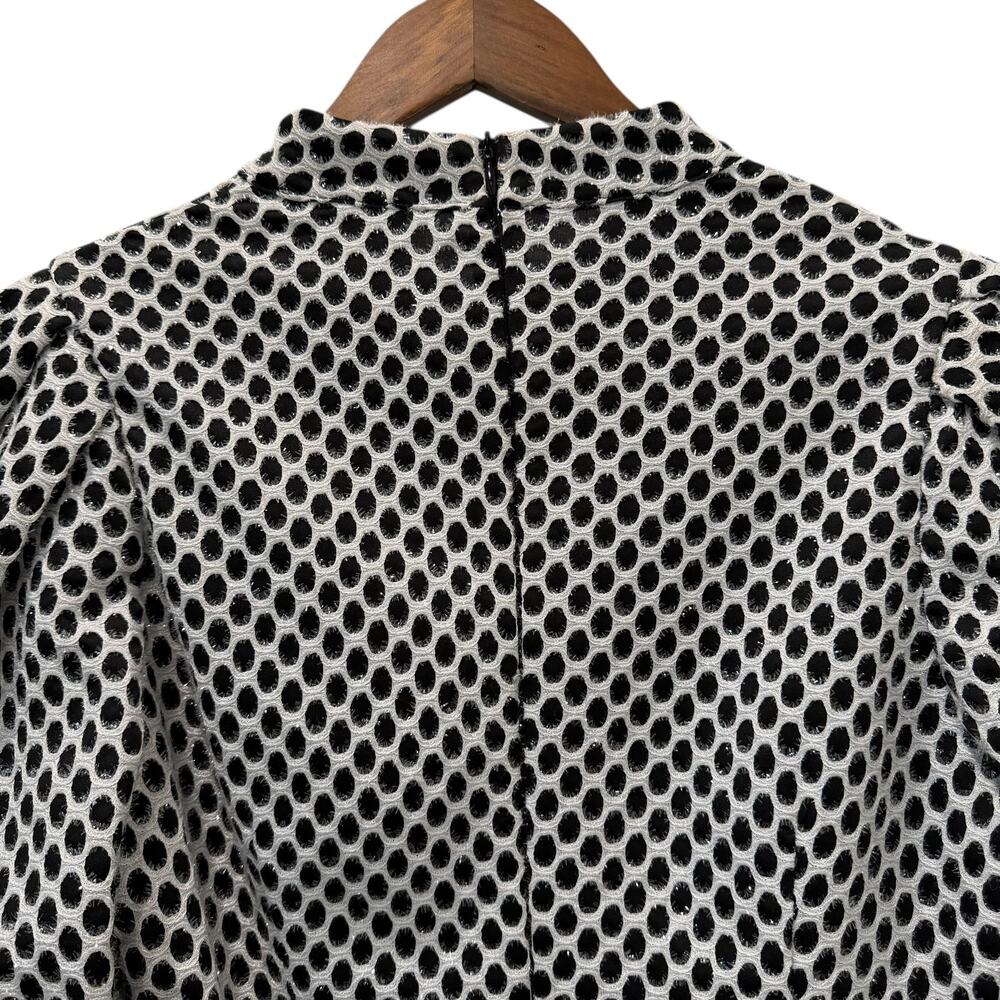 CQ By CQ Blouse Womens Medium Silver Glitter Polka Dot Mock Neck Balloon Sleeve - Picture 8 of 13